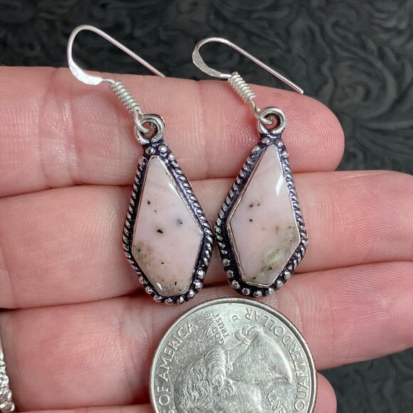 Dendritic Pink Opal Earrings Stone Crystal Jewelry - Picture 4 of 6